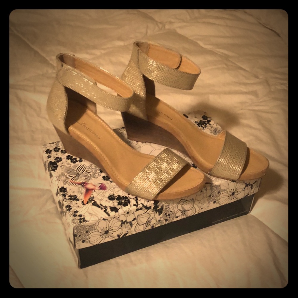 CL by Laundry Gold Ankle Strap Wedges